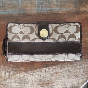 Coach Legacy Brown Leather Signature C Long Zip Snap Wallet